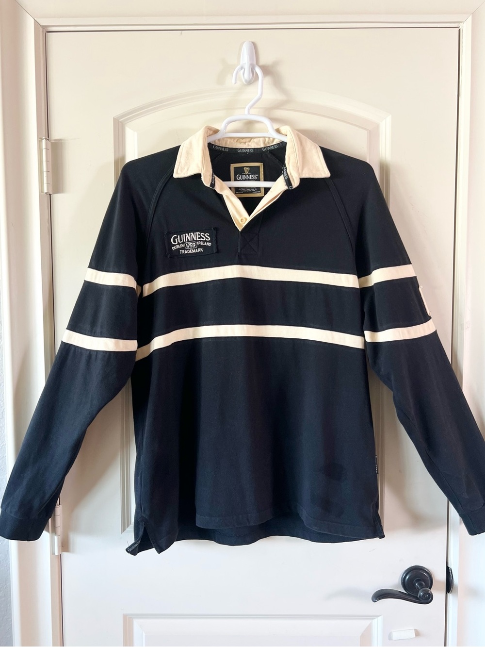 Guinness Black Cream Striped Traditional Rugby Jersey Men's XL Dublin